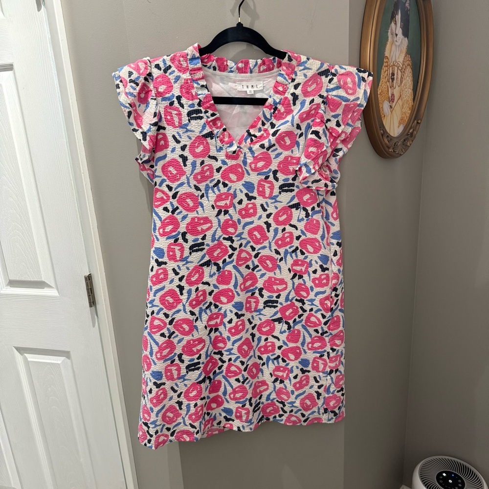 THML Pink and Blue Floral Dress-XS